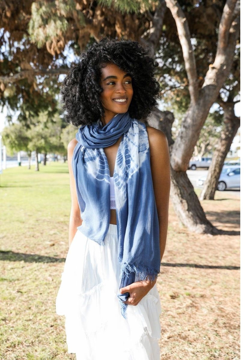 White Blue Tie Dye Scarf