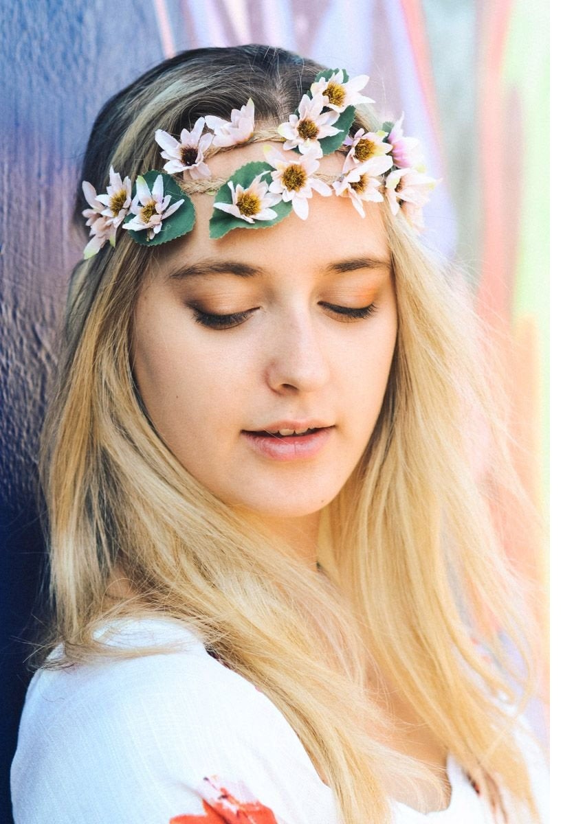 Blush ivory flower crown wedding, simple flower crown, dainty floral headband, boho hair wreath, bridal rustic crown, bohemian floral crown