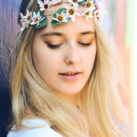 Blush ivory flower crown wedding, simple flower crown, dainty floral headband, boho hair wreath, bridal rustic crown, bohemian floral crown