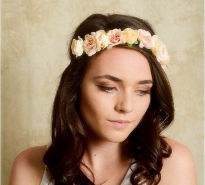 pink flower crown wedding