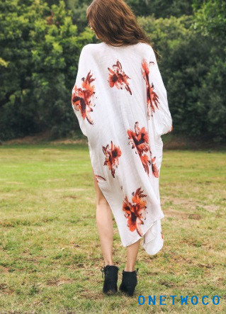 White Floral Kimono Jacket