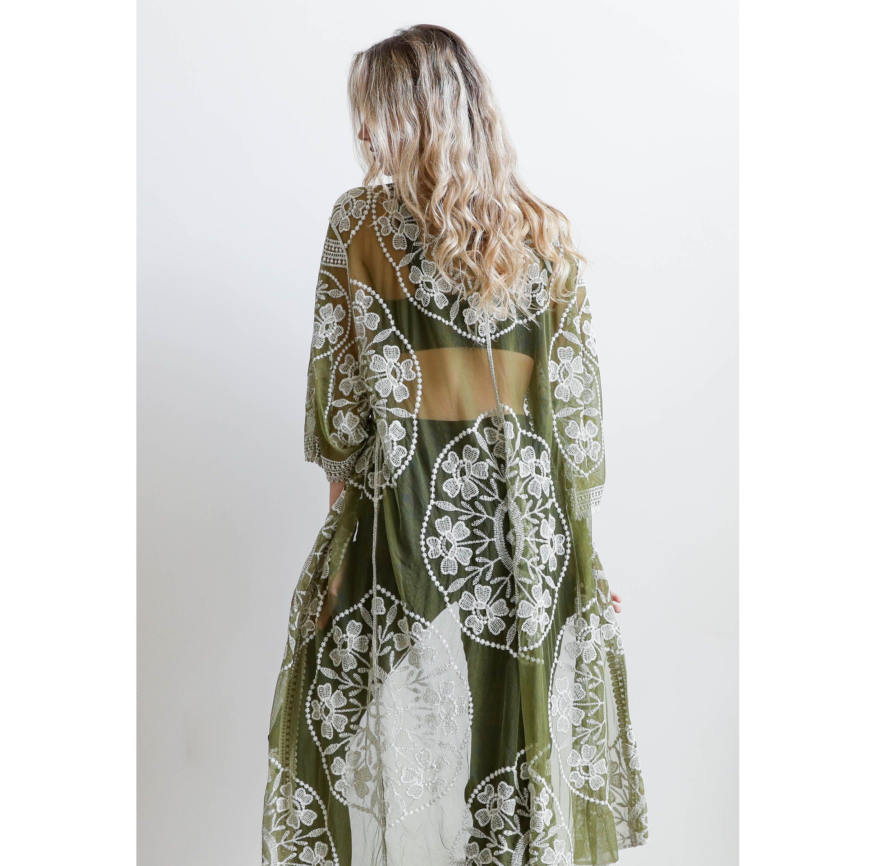 Olive Green Lace Kimono