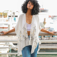 Blue Kimono with embroidered daisies, Kimono Wrap, Beach cover up,Bohemian,festival,Oversized,Boho style,cardigan ,Summer Dress,Boho