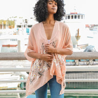Blue Kimono with embroidered daisies, Kimono Wrap, Beach cover up,Bohemian,festival,Oversized,Boho style,cardigan ,Summer Dress,Boho