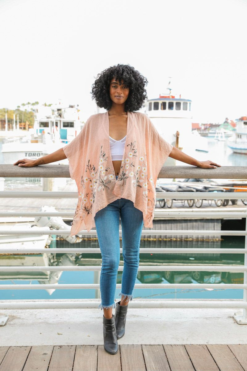 Embroidered Daisy Kimono, Kimono Wrap, Beach cover up,Bohemian,festival,Oversized,Boho style,cardigan ,Summer Dress,Boho
