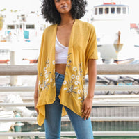 Summer Kimono with embroidered daisies, Kimono Wrap, Beach cover up,Bohemian,festival,Oversized,Boho style,cardigan ,Summer Dress,Boho