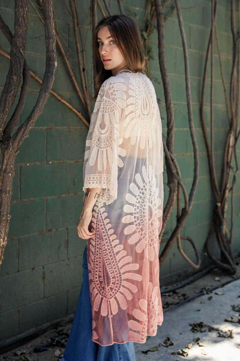 Ombre Ochre Yellow Lace Kimono