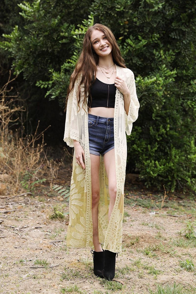 Ombre Ochre Yellow Lace Kimono