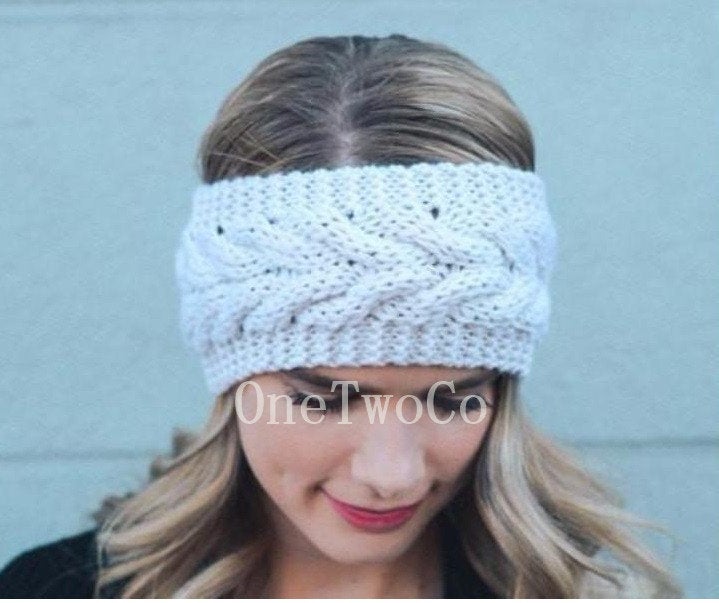 grey cable knit winter headband, cable knit gifts, gift for teacher, gift for mom, fall accessories, gift for teen, gifts under 20