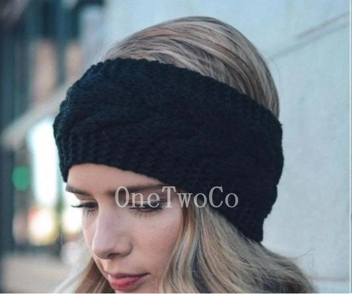 black winter headband, cable knit gifts, women accessories, gift for teacher, gift for mom, fall accessories, gift for teen, gifts under 20