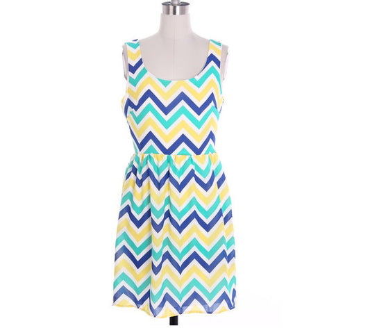 Chevron Dress - Navy Green Yellow Zigzag