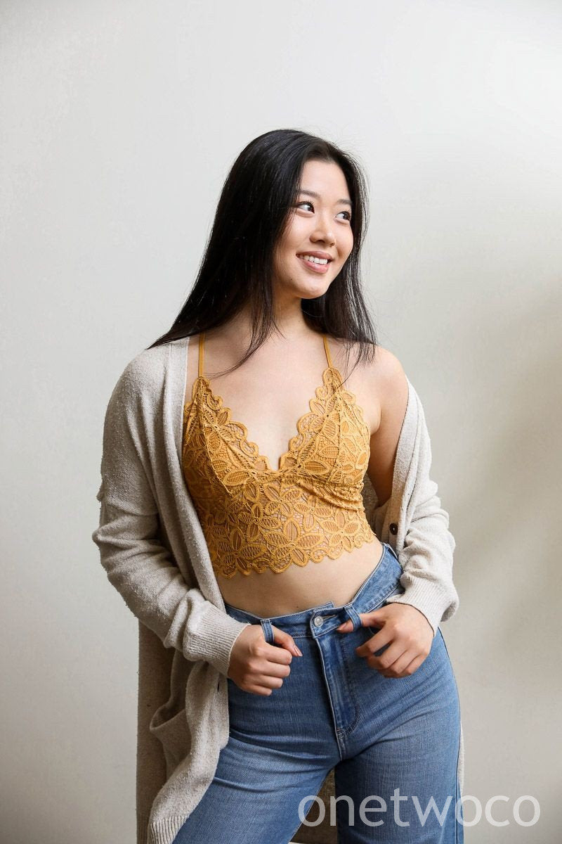 Yellow Bralette, Padded Lace Bralette, bralette cami, bralette top,  valentines day, gift for women, gift for bridal, lace bralette