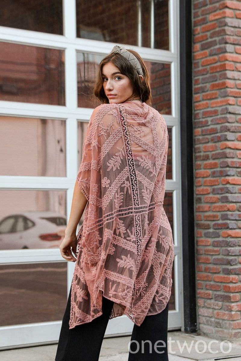 Dusty Pink Lace Kimono, Kimono Duster, Kimono Wrap, Beach cover up,Bohemian,festival,Oversized,Boho style,cardigan ,Summer Dress,Boho