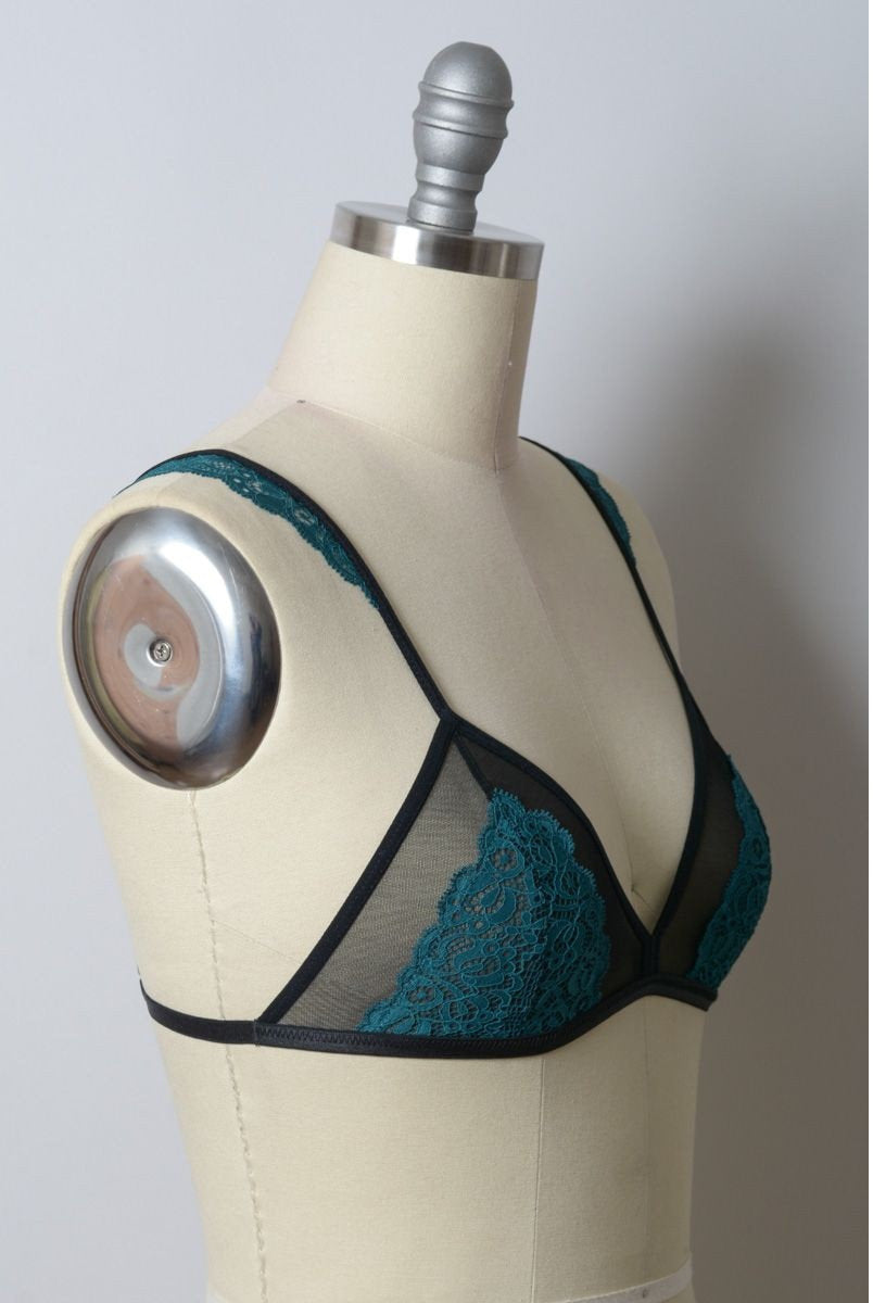 Lace Bralette, triangle lace bralette, Teal Green lace bralette, lace top, bralette top, scalloped lace, Eyelet Lace, T-Back Bralettes