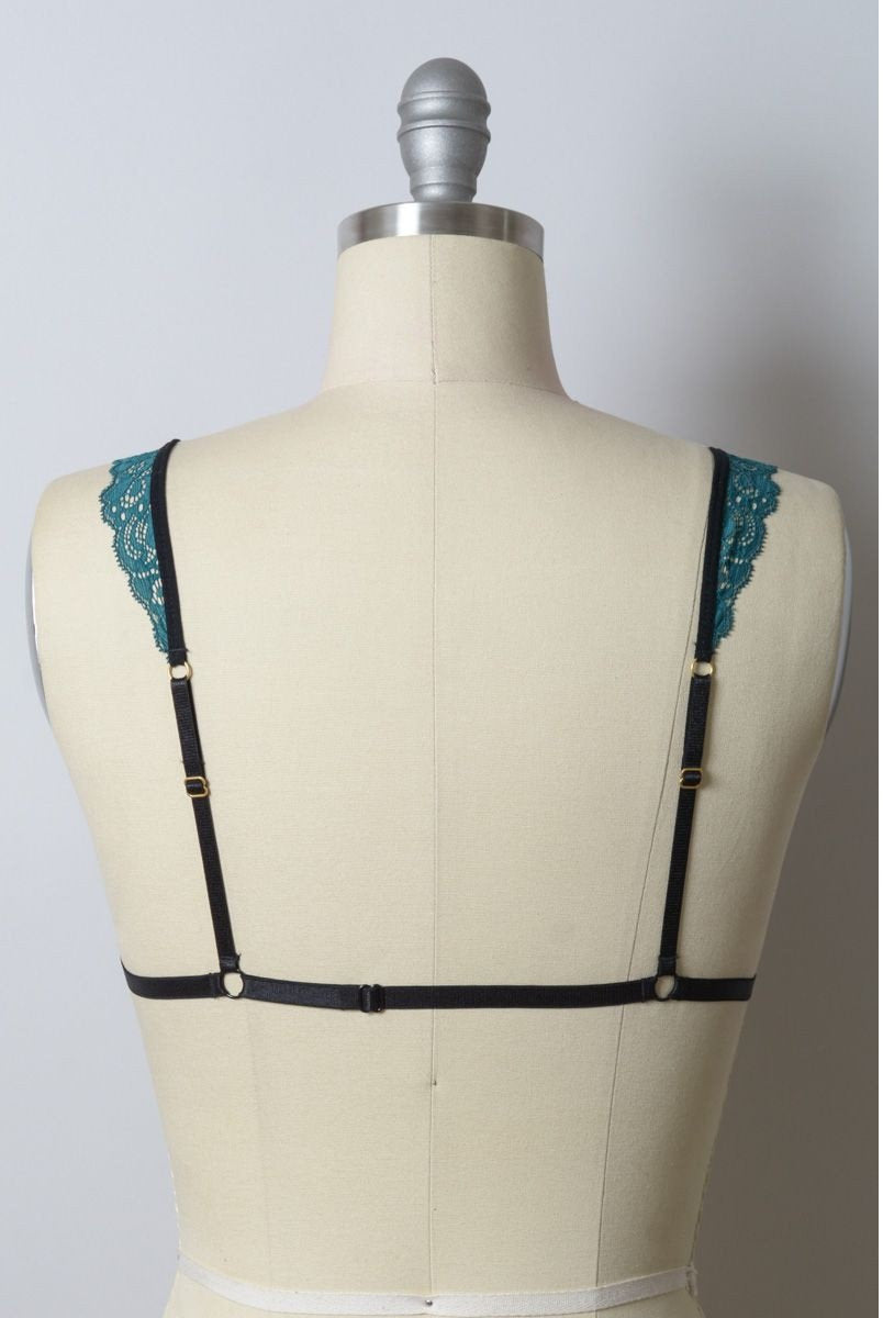 Lace Bralette, triangle lace bralette, Teal Green lace bralette, lace top, bralette top, scalloped lace, Eyelet Lace, T-Back Bralettes