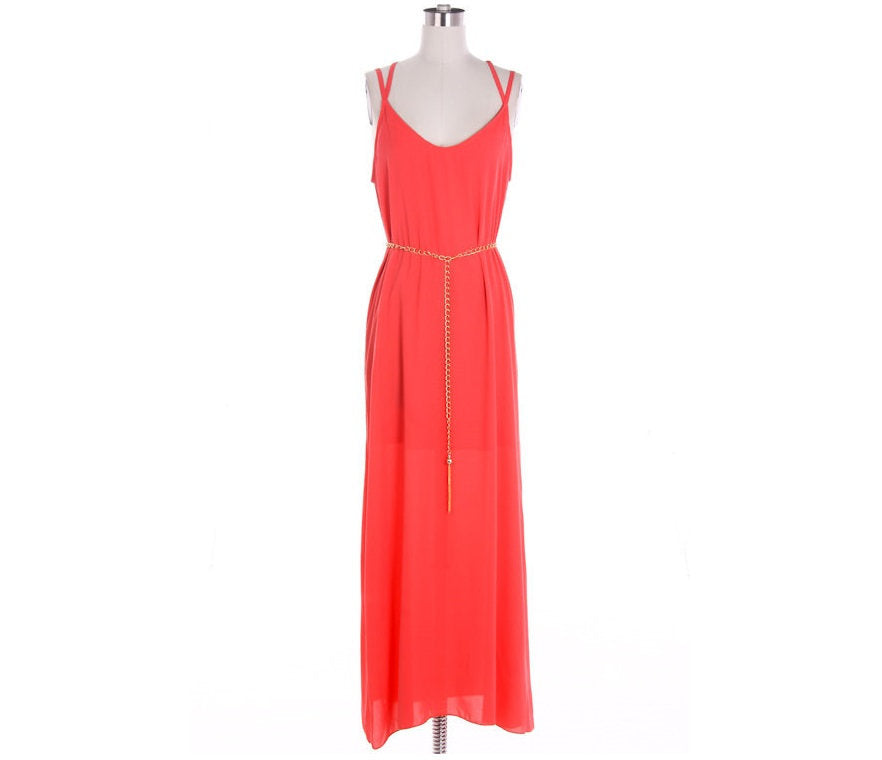 Maxi Coral Dress with Lace Back