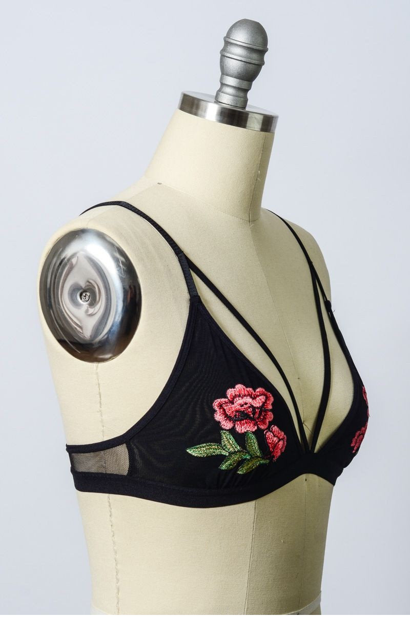 Bralette, Rose Embroidery Bralette, sexy bralette, bralette top, sexy lingerie, lace lingerie