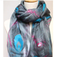Gray Peacock Feather Scarf - Bean Concept - Etsy