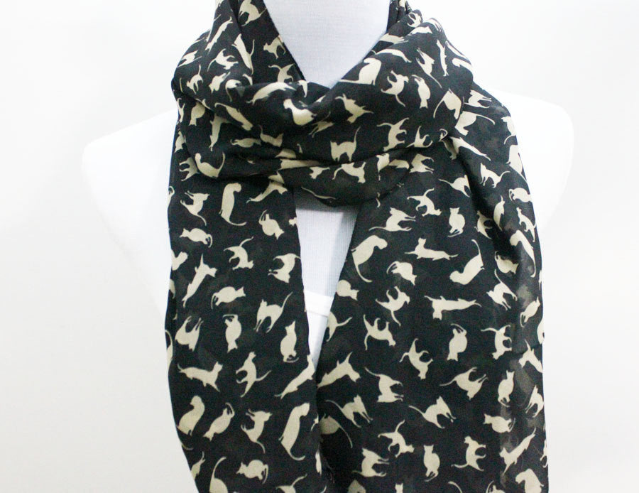 Black Cat Chiffon Scarf - Bean Concept - Etsy