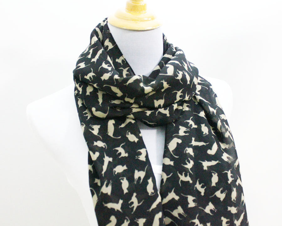 Black Cat Chiffon Scarf - Bean Concept - Etsy