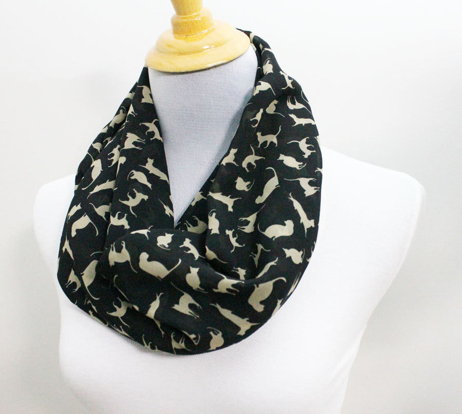 Black Cat Chiffon Infinity Scarf - Bean Concept - Etsy