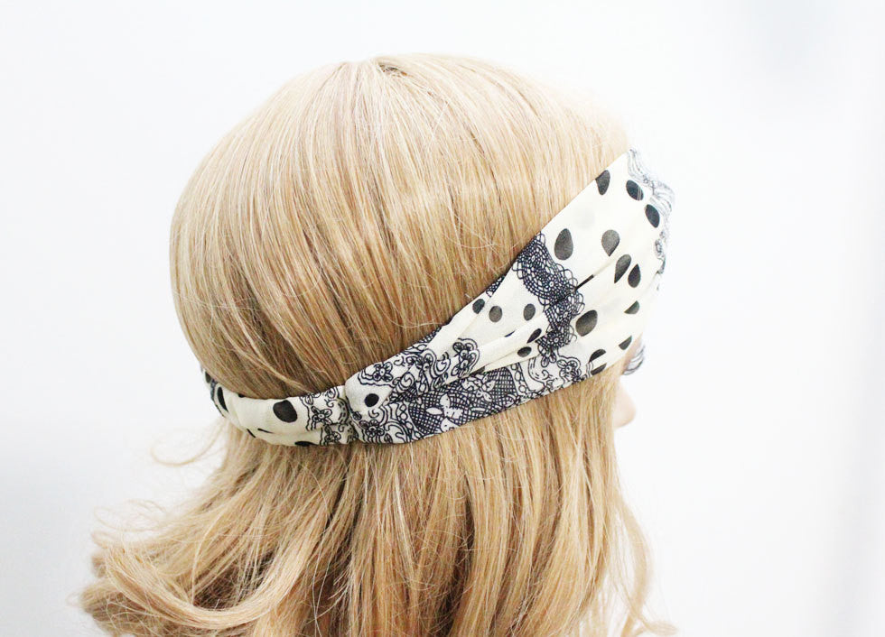 Polka Dot Lace Pattern Turban Hair Band Elastic Band - Bean Concept - Etsy