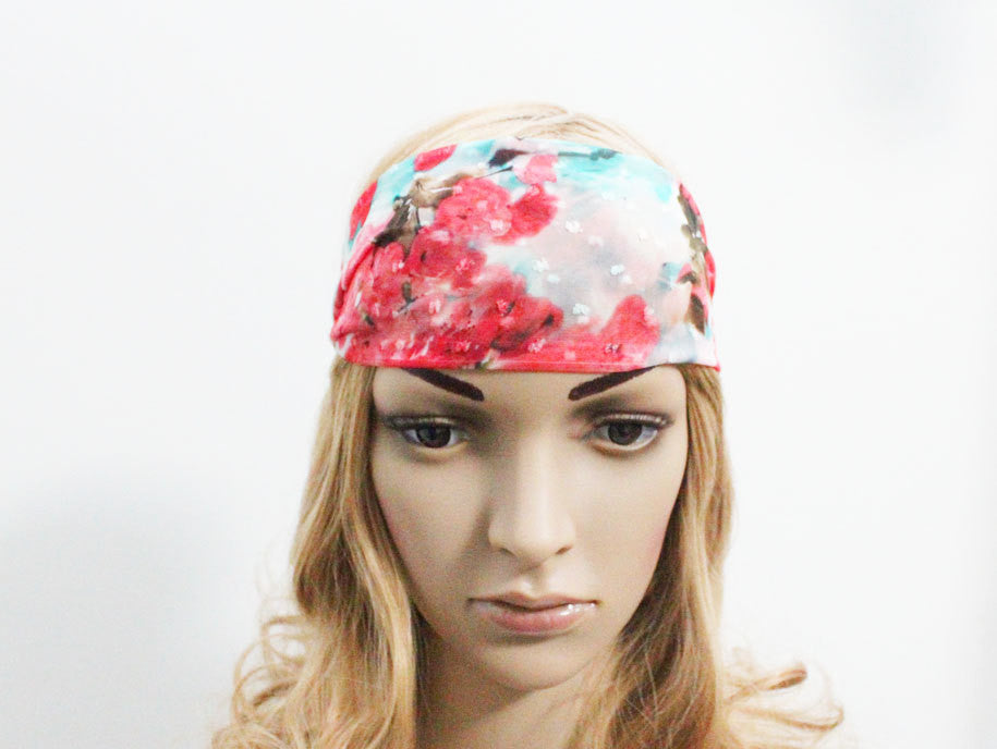 Red Floral Chiffon Turban Hair Band Elastic Band - Bean Concept - Etsy