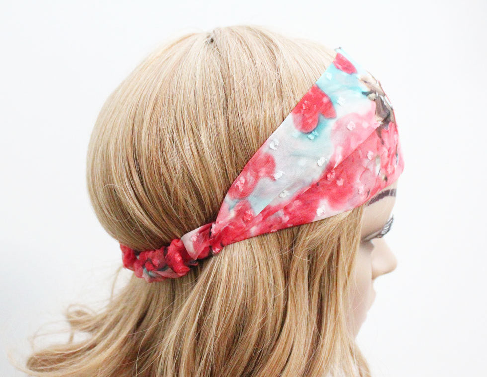 Red Floral Chiffon Turban Hair Band Elastic Band - Bean Concept - Etsy