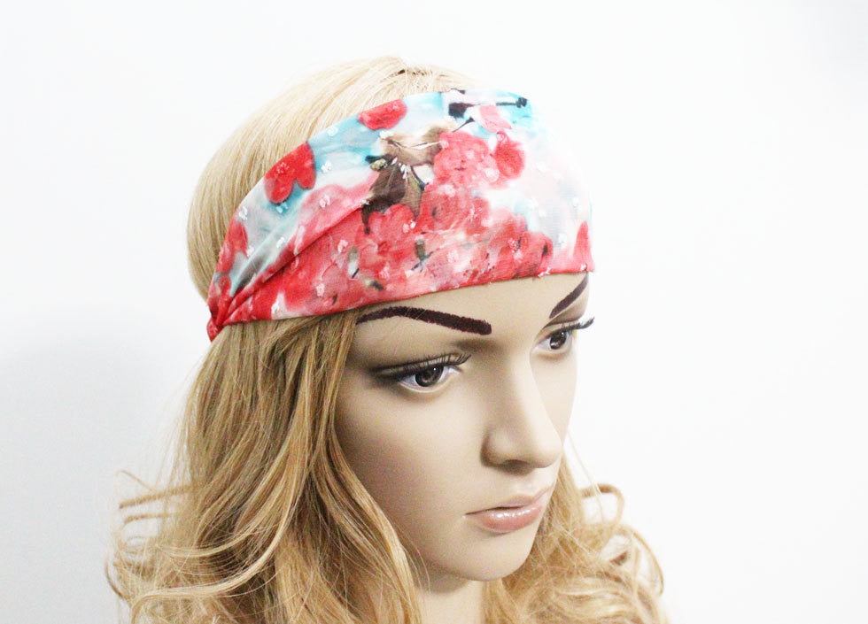 Red Floral Chiffon Turban Hair Band Elastic Band - Bean Concept - Etsy