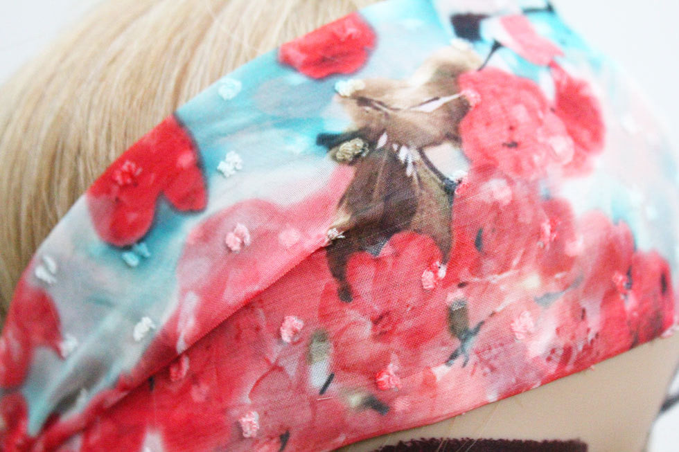 Red Floral Chiffon Turban Hair Band Elastic Band - Bean Concept - Etsy