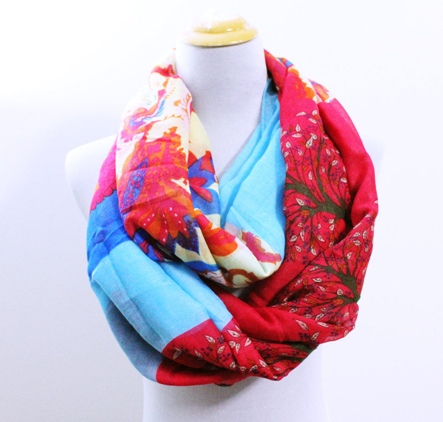 Blue and Red Skull Infinity Scarf with Tree Print - Bean Concept - Etsy