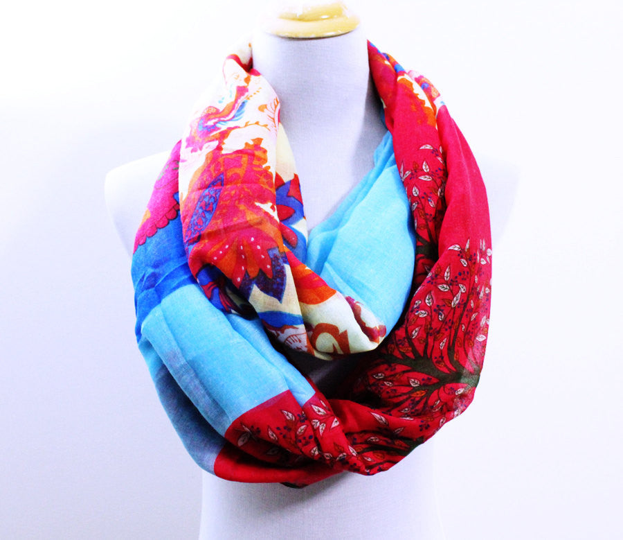 Blue and Red Skull Infinity Scarf with Tree Print - Bean Concept - Etsy
