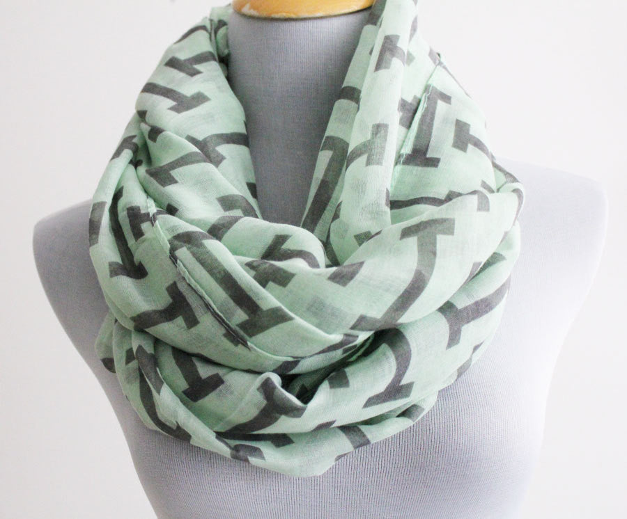 Mint Green Aztec Infinity Scarf - Bean Concept - Etsy