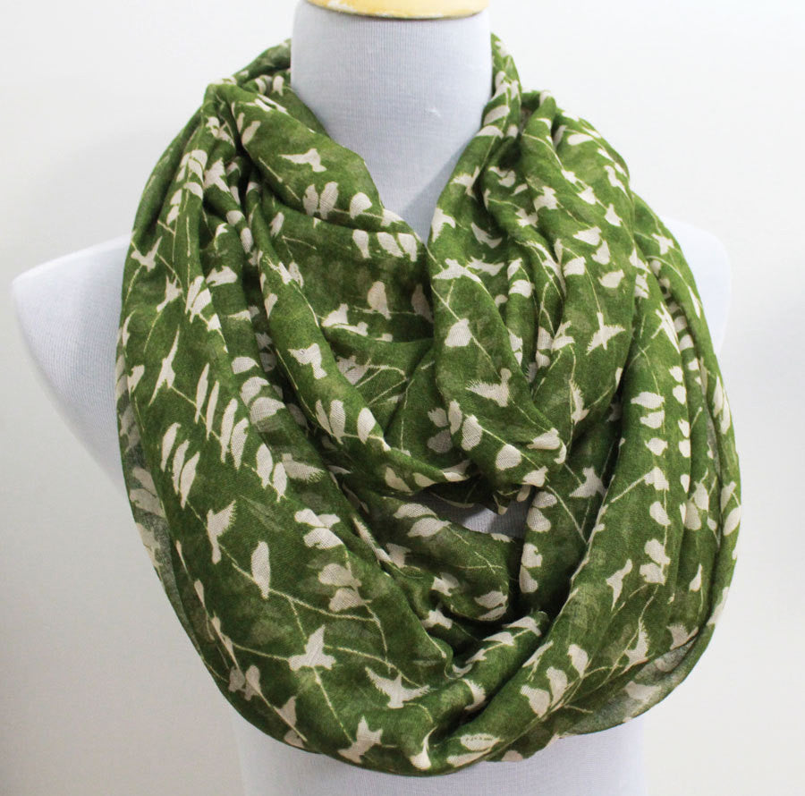 Olive Green Bird on Branch Infinity Scarf - Bean Concept - Etsy