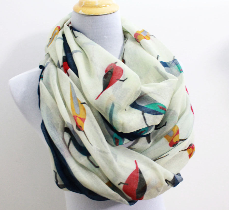 Beige Birds Infinity Scarf - Bean Concept - Etsy