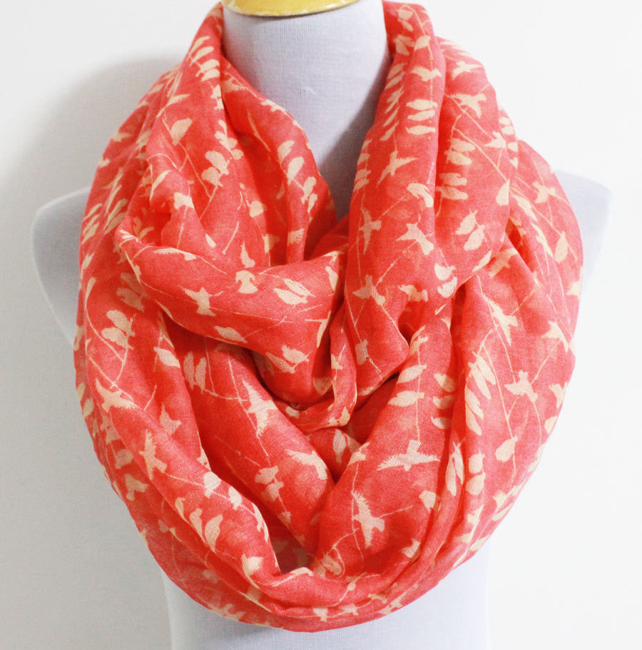 Coral Pink Little Bird Infinity Scarf - Bean Concept - Etsy
