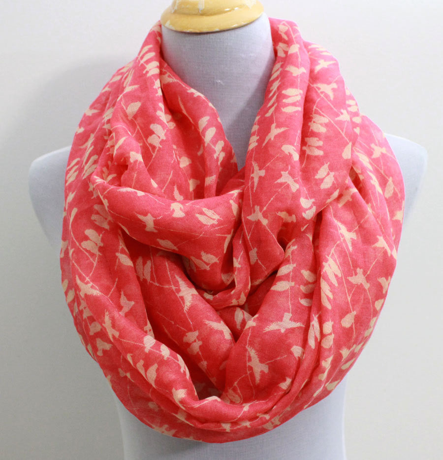 Coral Pink Little Bird Infinity Scarf - Bean Concept - Etsy