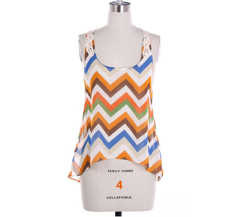 Summer Chevron Print Tank Top with Lace Trim - Bean Concept - Etsy