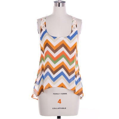 Summer Chevron Print Tank Top with Lace Trim - Bean Concept - Etsy