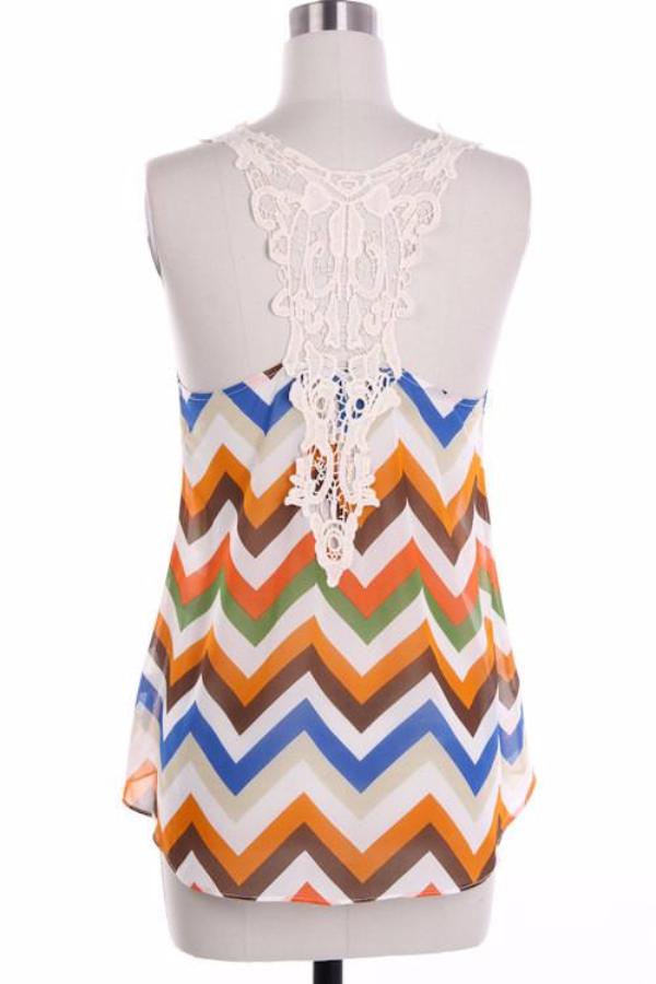 Summer Chevron Print Tank Top with Lace Trim - Bean Concept - Etsy