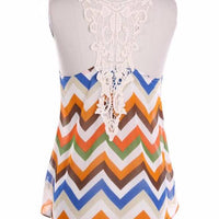 Summer Chevron Print Tank Top with Lace Trim - Bean Concept - Etsy