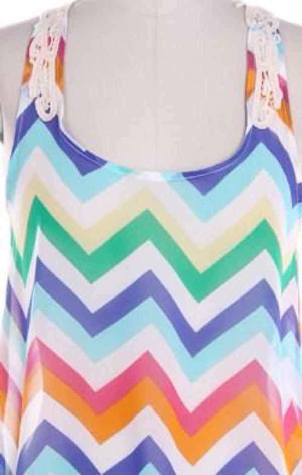 Summer Chevron Print Tank Top with Lace Trim - Bean Concept - Etsy
