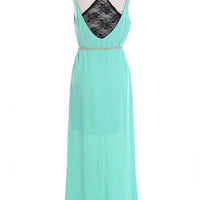 Mint Maxi Dress with Lace and Golden Chain - Bean Concept - Etsy