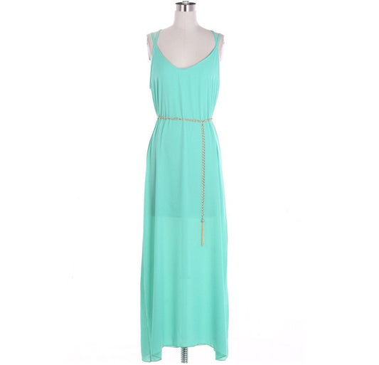 Mint Maxi Dress with Lace and Golden Chain - Bean Concept - Etsy