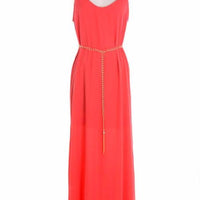 Coral Maxi Dress with Lace and Golden Chain - Bean Concept - Etsy