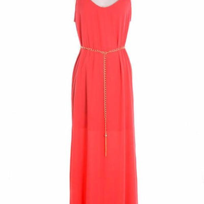 Coral Maxi Dress with Lace and Golden Chain - Bean Concept - Etsy