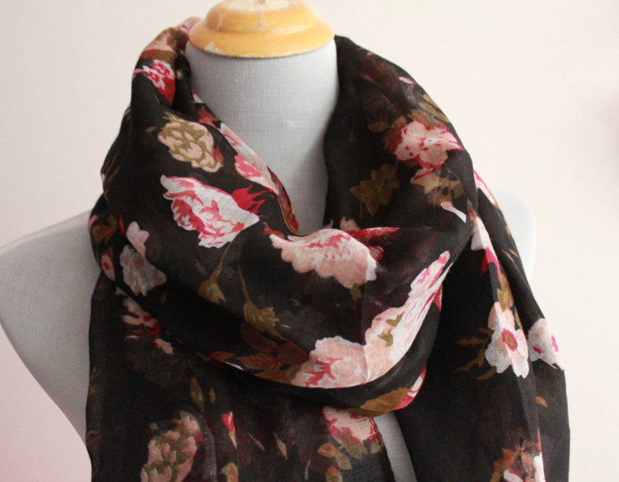 Black Flower Scarf - Bean Concept - Etsy