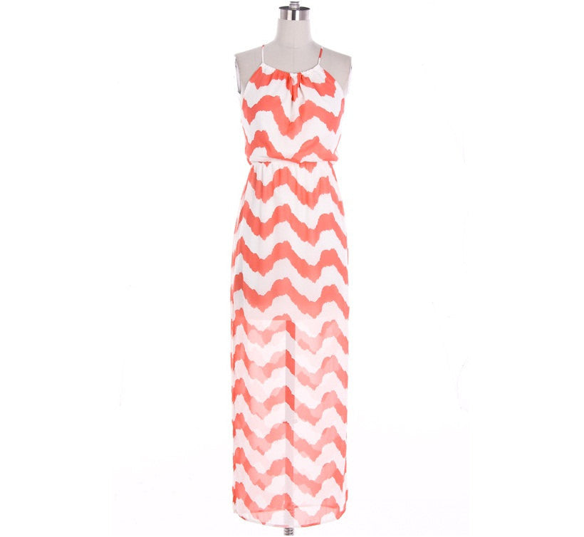 Coral Chevron Maxi Dress with Cross Strapes - Bean Concept - Etsy