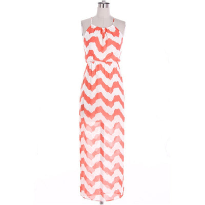 Coral Chevron Maxi Dress with Cross Strapes - Bean Concept - Etsy
