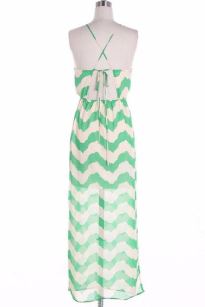 Coral Chevron Maxi Dress with Cross Strapes - Bean Concept - Etsy